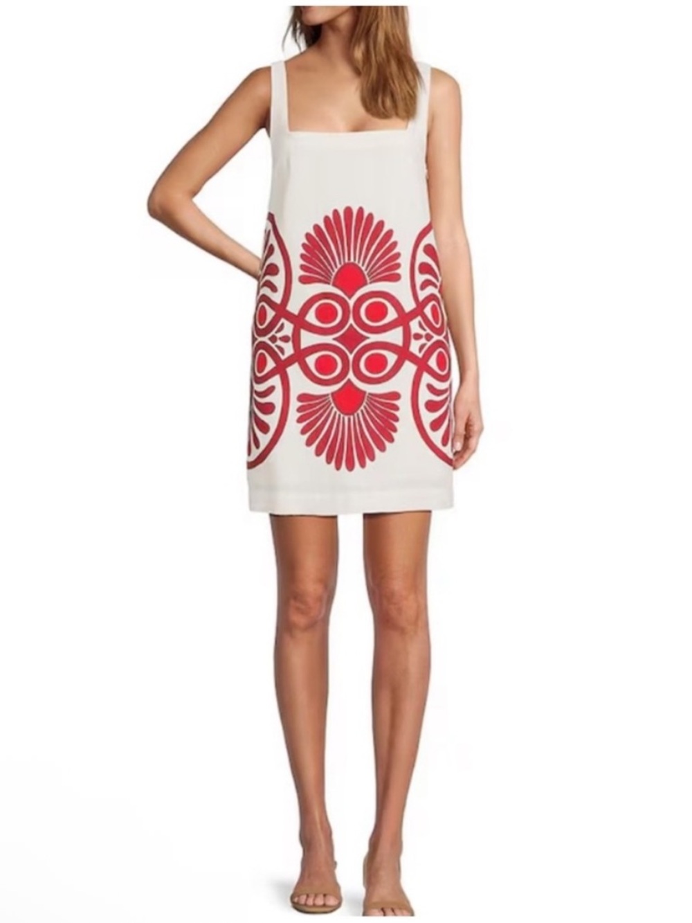 ANTONIO MELANI Eliana Printed Linen Blend Mini Dress White and Red NWT